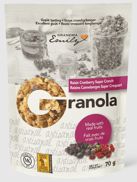 Granola Super Crunch aux raisins et aux canneberges (70 g)